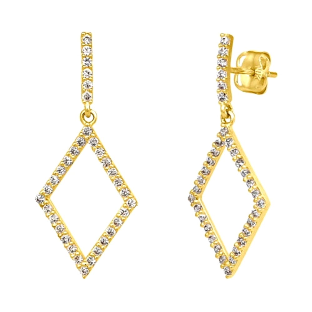 Solid 14K Yellow Gold Dangle Diamond CZ Earrings